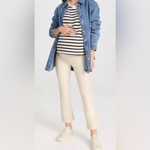 Hatch The Vegan Stretch Leather Crop Flare Pants (Cream)